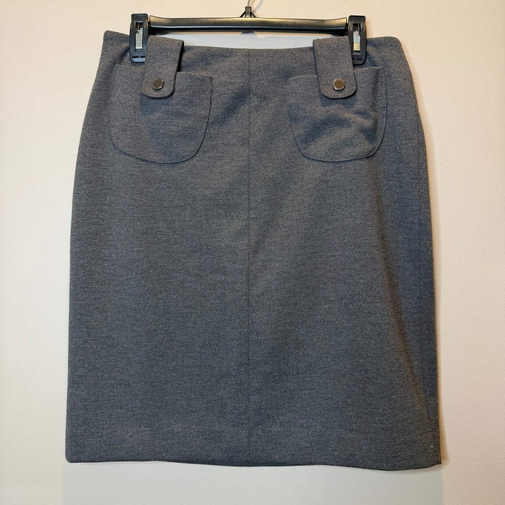 Adrienne Vittadini Studio Gray Knit Career Pencil Skirt Womens Size 6 Pockets